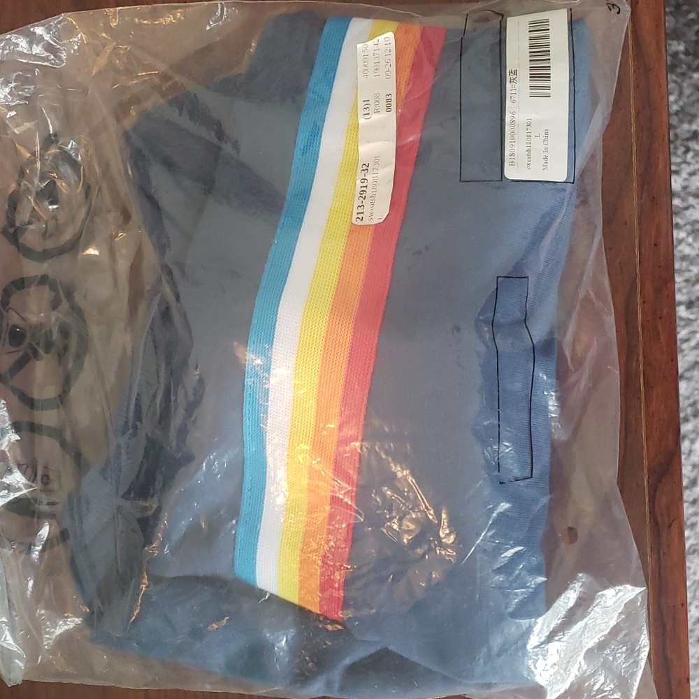 Rainbow Stripe Blue Cropped Lightweight Pride Sweatshirt, Sz L - Picture 8 of 13